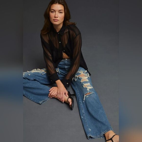 Anthropologie Pilcro The Joey High-Rise Distressed Straight Jeans Size 26 NWT - Picture 8 of 14